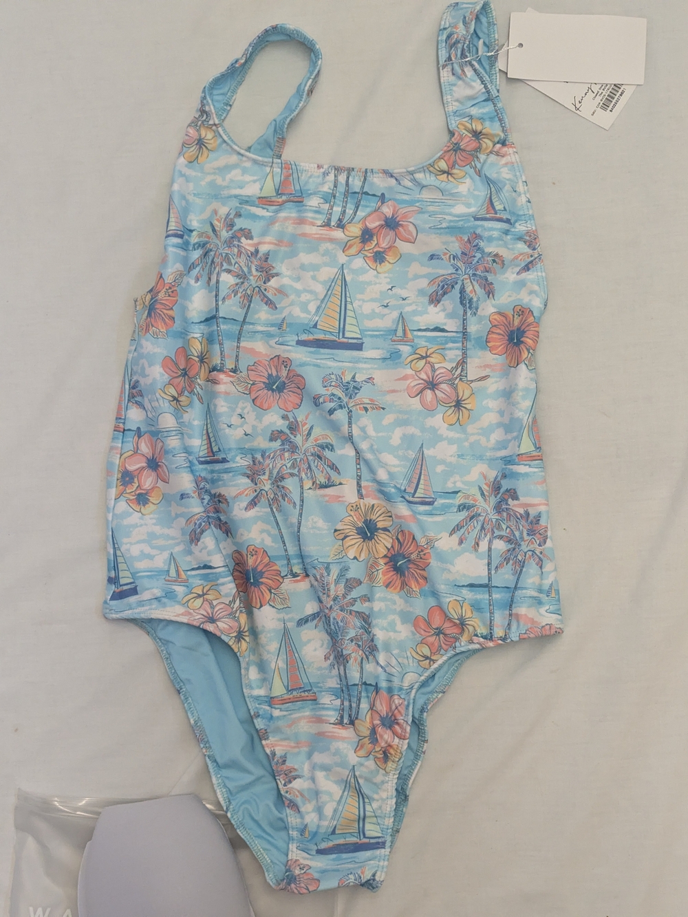 Kenny Flowers Light Blue Tropical Sailboat Floral One-Piece Women's Tropical Nwt